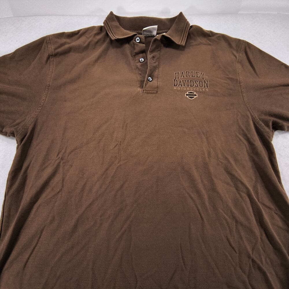 Harley Davidson Short Sleeve Collared Polo Shirt Mens Extra Large XL Brown